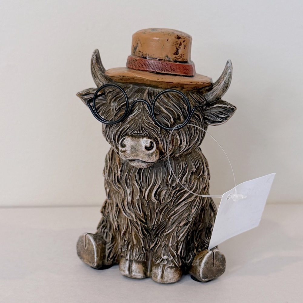 3 for $15 SALE New Resin Highland Cow Wearing Hat & Glasses